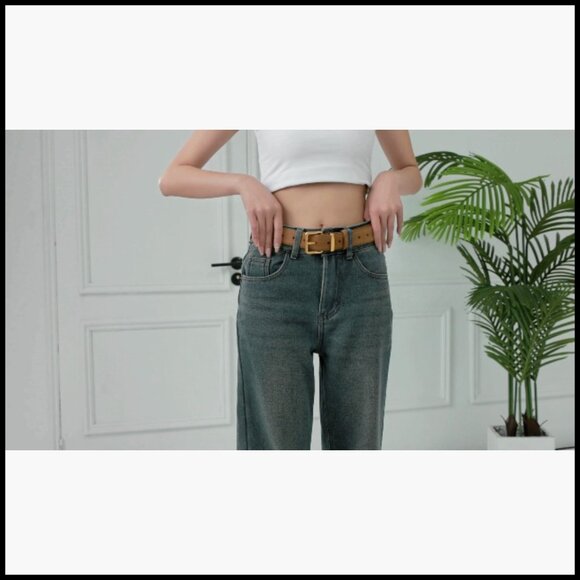 Suede Leather Belt with Gold Square Buckle, Adjustable for Dresses & Jeans main image 4